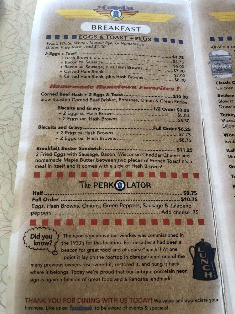 Menu at The Coffee Pot restaurant, Kenosha