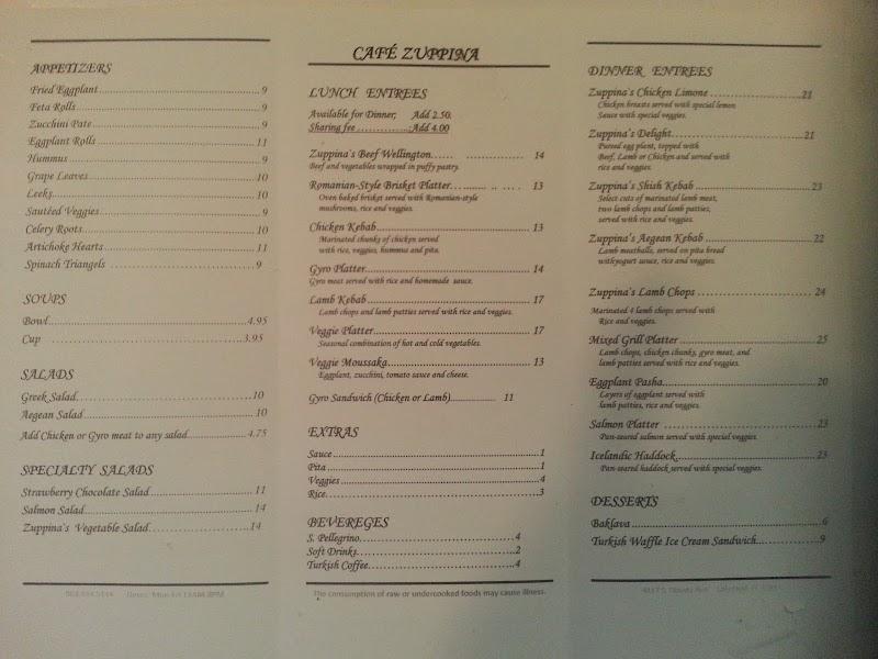 Menu at Cafe Zuppina, Lakeland, Florida Ave S