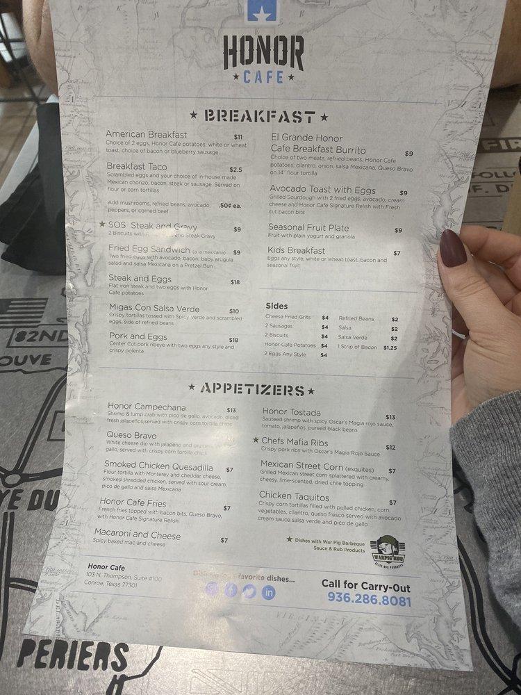Menu at Honor Cafe, Conroe
