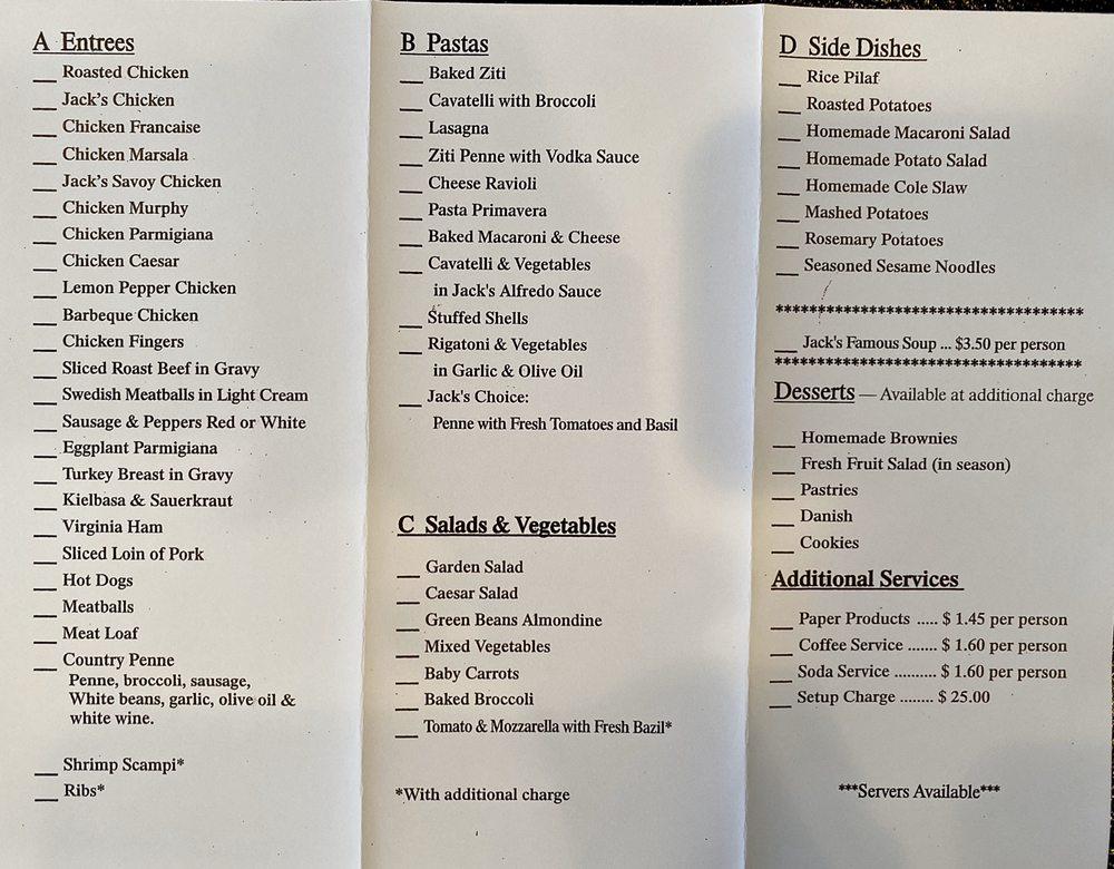 Menu at Jack's Cafe, Verona