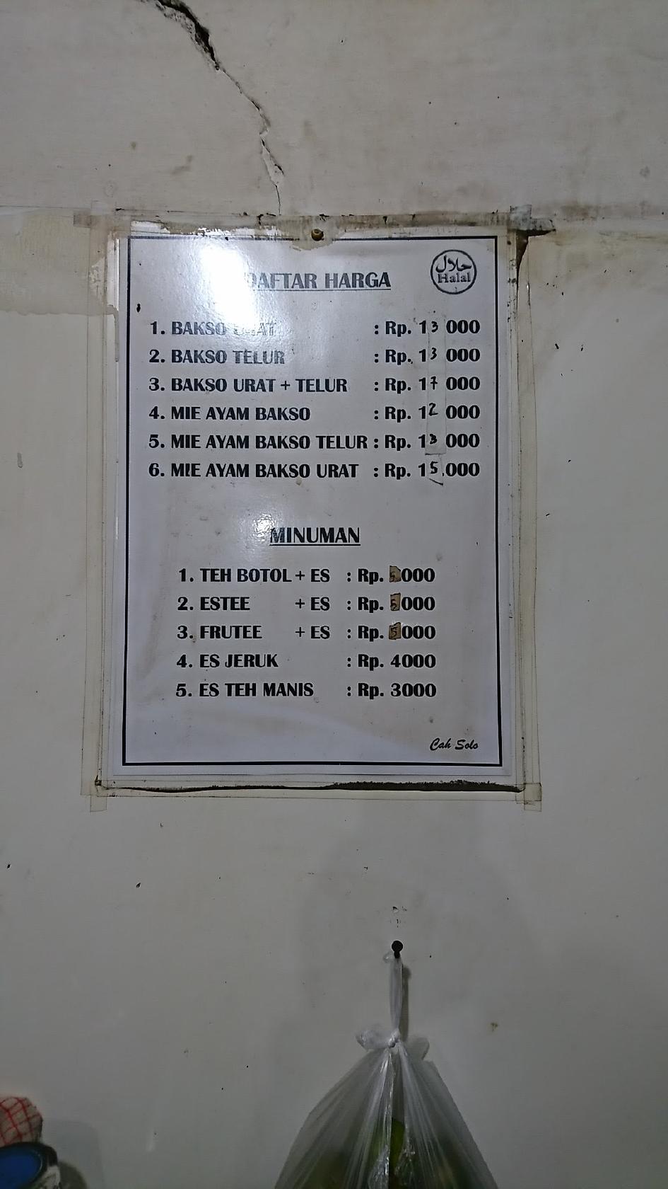 Menu At Mie Ayam Bakso Urat Dan Telor Restaurant East Jakarta