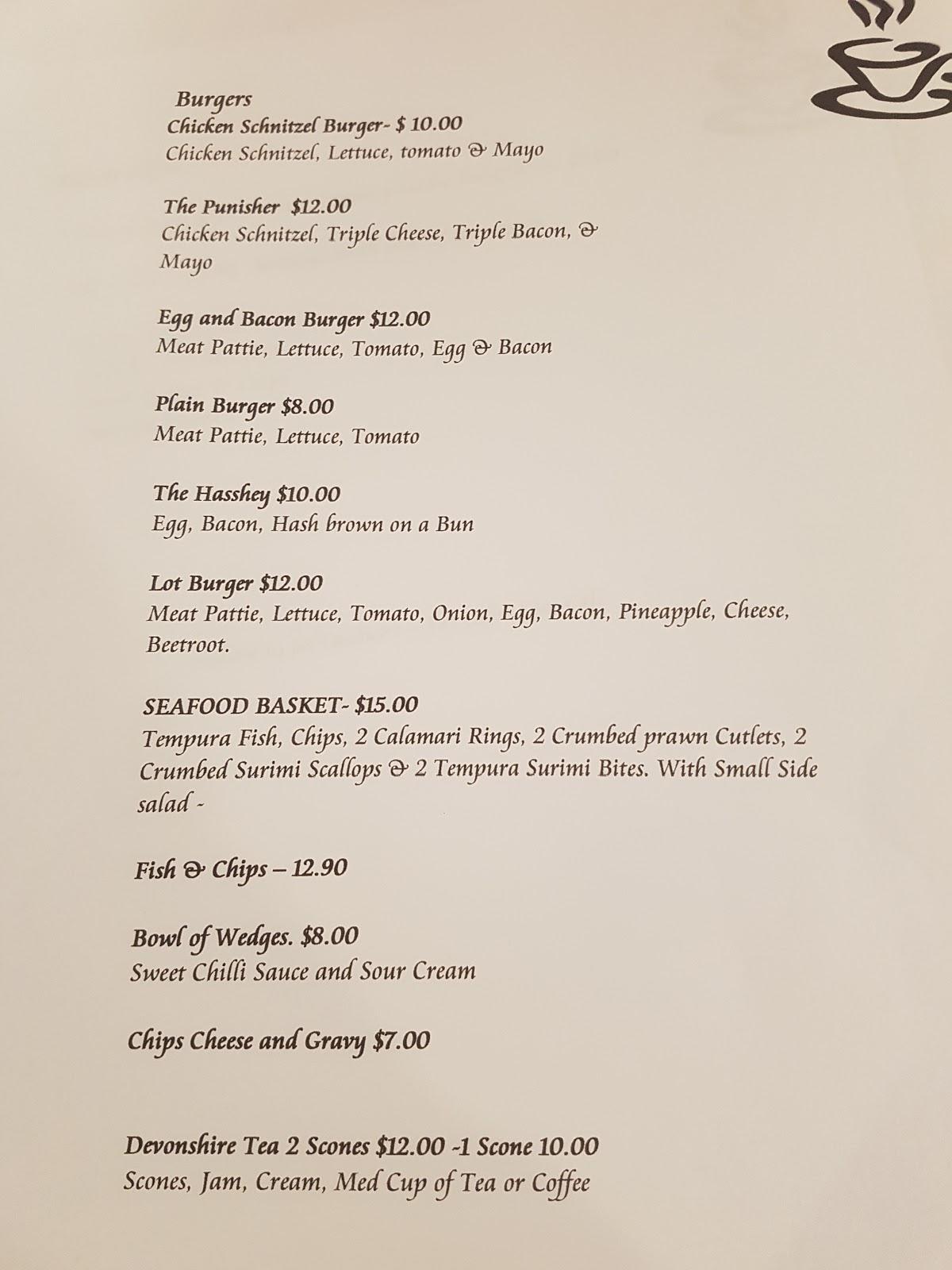Menu at The Hilltop Cafe & Bistro, Kurri Kurri