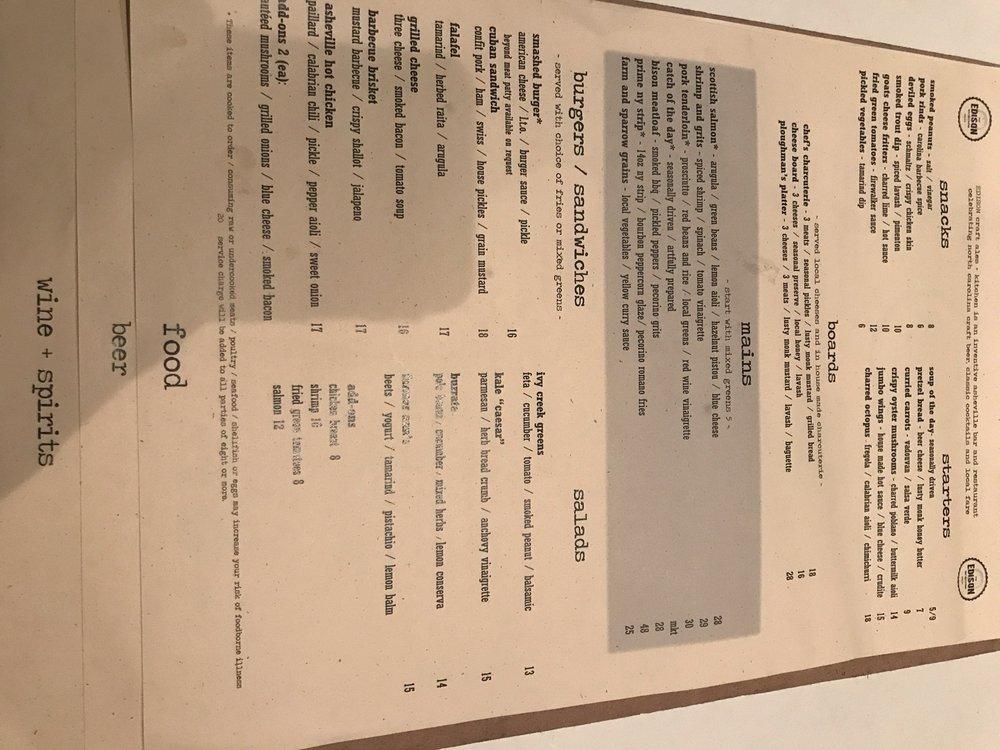 Menu at Edison, Craft Ales + Kitchen pub & bar, Asheville