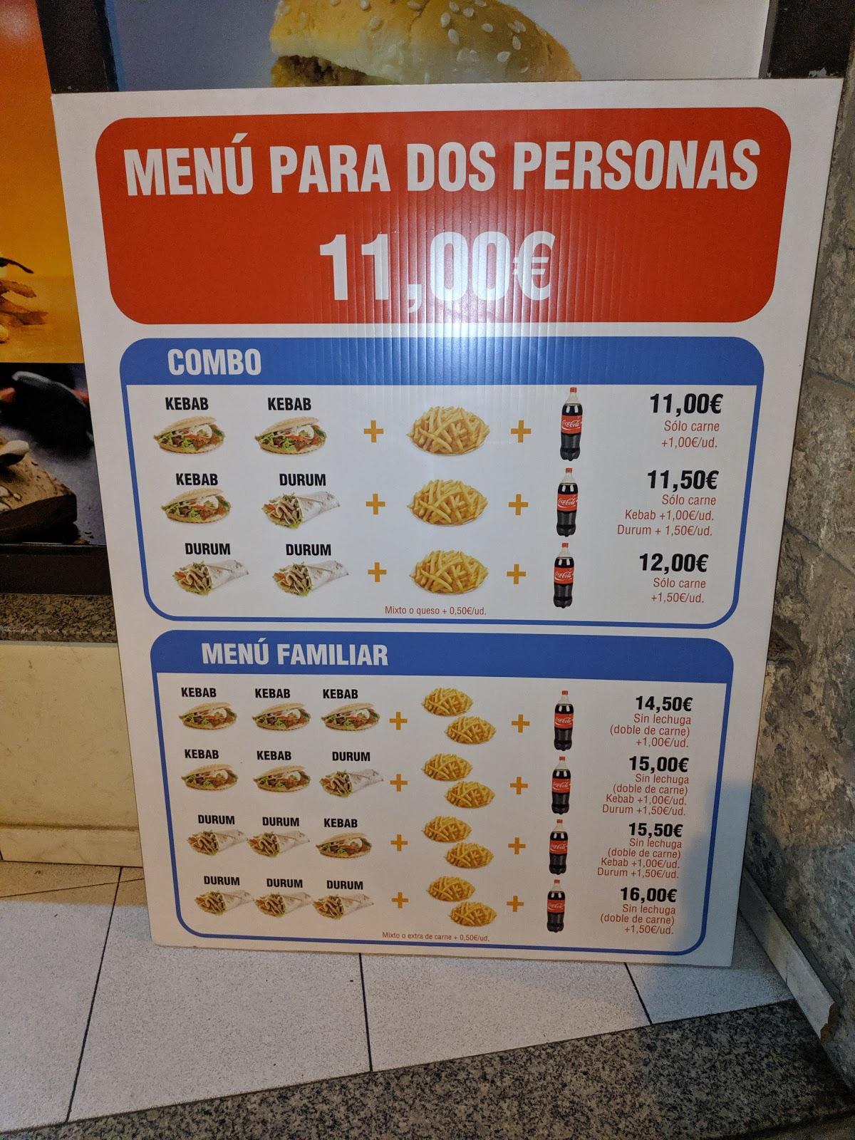 Menu at Doner Kebab House restaurant, Cangas de Onís