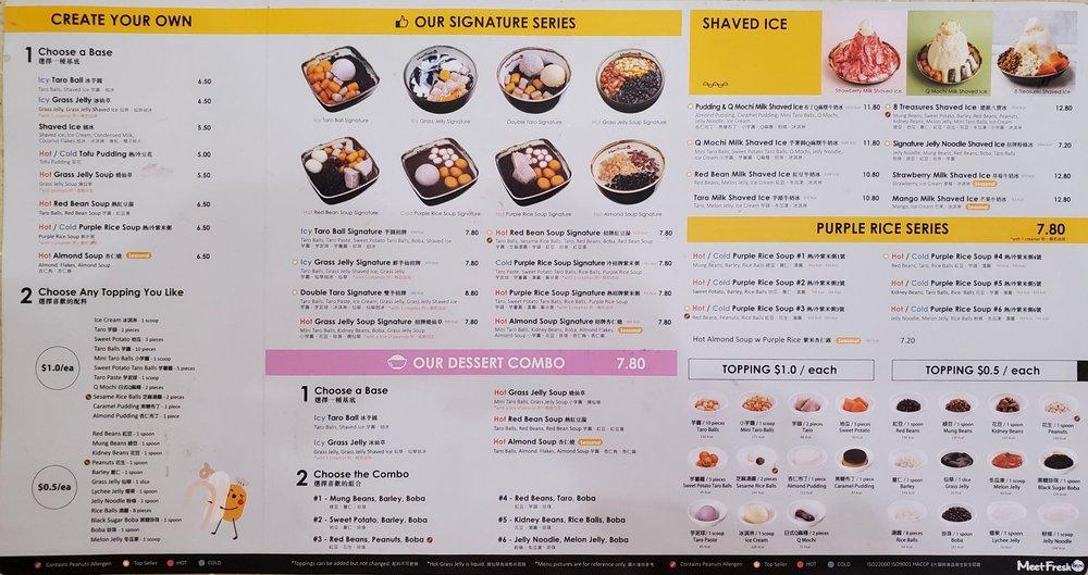 Carta del postres Meet Fresh, Chino Hills