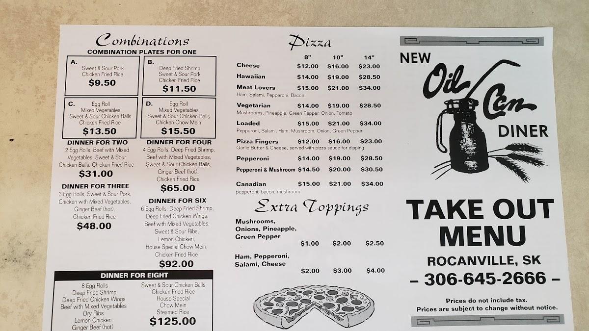 Menu at New Oil Can Diner restaurant, Rocanville