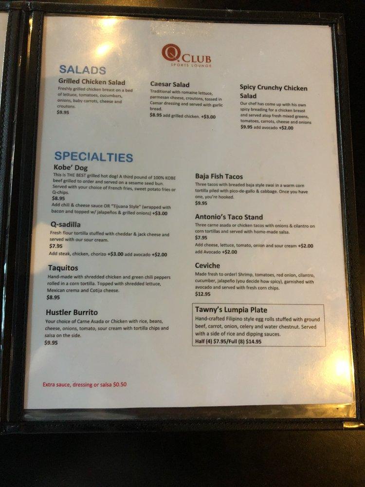Menu at Q Club Oxnard, Oxnard