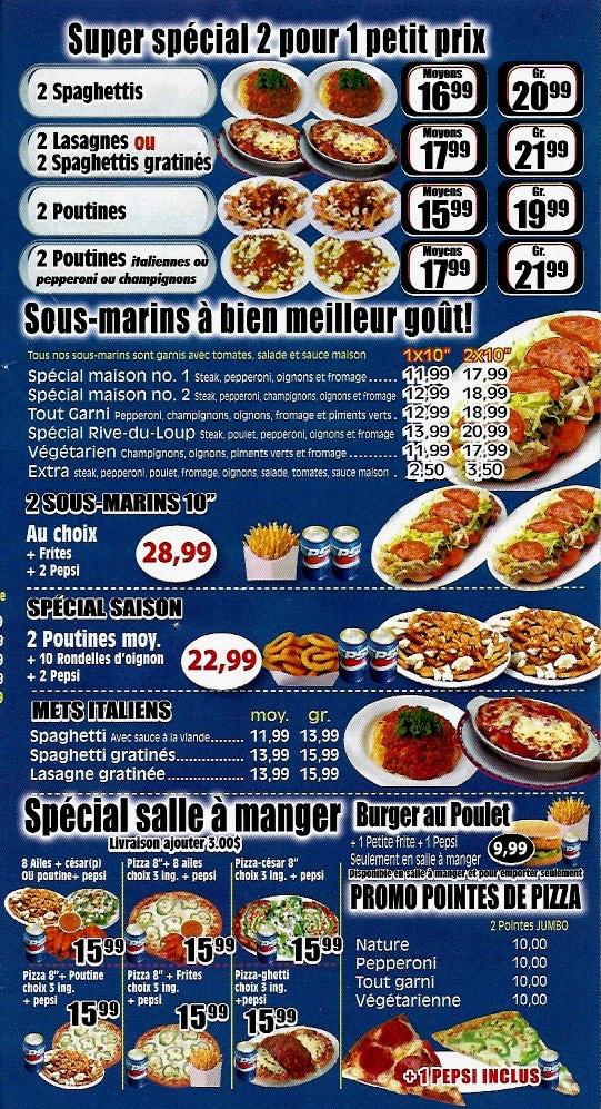 Menu at PIZZA RIVIÈRE DU LOUP restaurant, RivièreduLoup