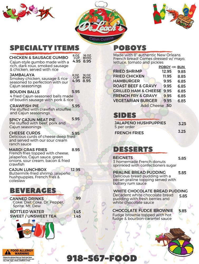 Menu at DeLoach’s Cajun Cuisine desserts, Talihina