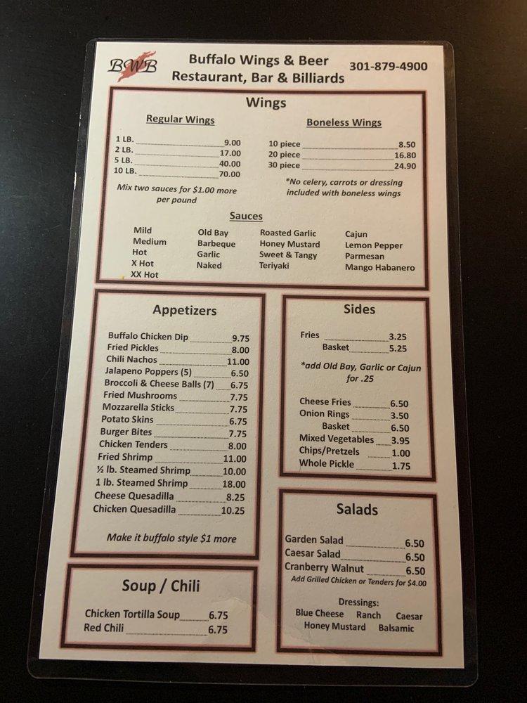 Menu at Buffalo Wings & Beer pub & bar, Calverton