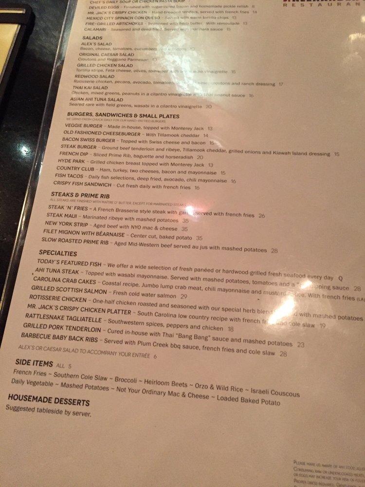 Menu at J. Alexander's Restaurant, Oak Brook, 16th St