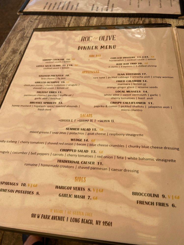 Menu at Roc & Olive restaurant, Long Beach