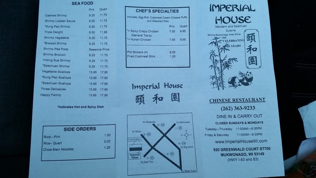 Menu at Imperial House Restaurant, Mukwonago