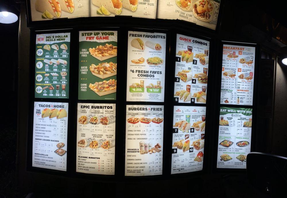 Menu at Del Taco fast food, West Covina, S Azusa Ave