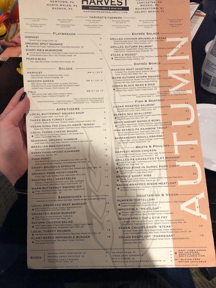 Menu at Harvest Seasonal Grill Moorestown pub & bar, Moorestown