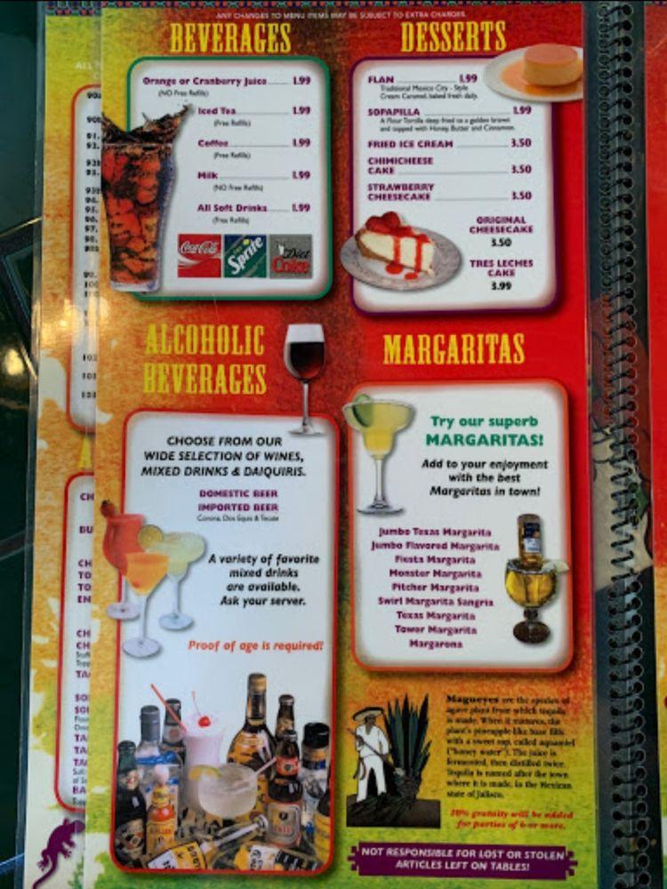 Menu at Salsa's Mexican Restaurant, Pearl