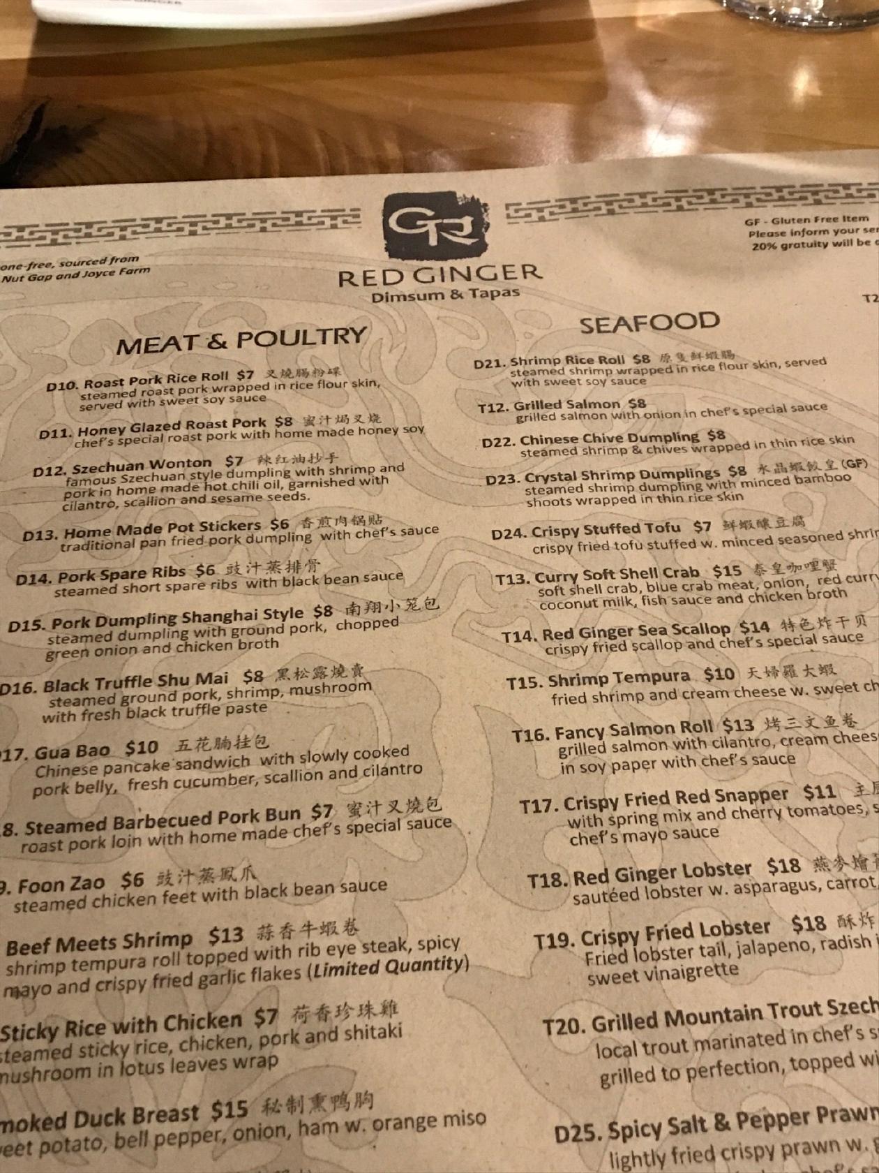 Menu at Red Ginger Dimsum & Tapas pub & bar, Asheville