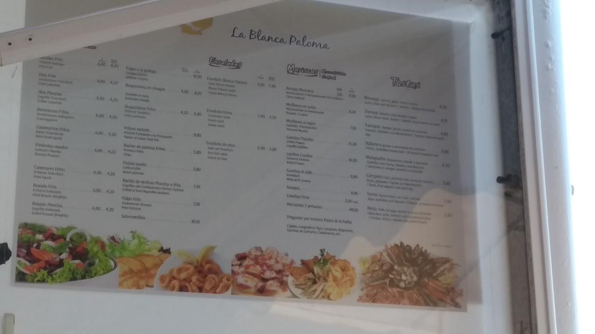 Carta De Restaurante La Blanca Paloma Torrox