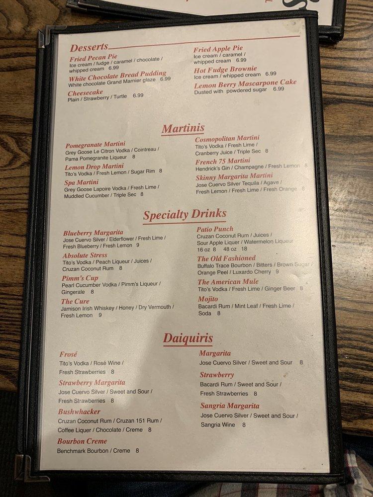 Menu at Chesterfield's pub & bar, Hattiesburg