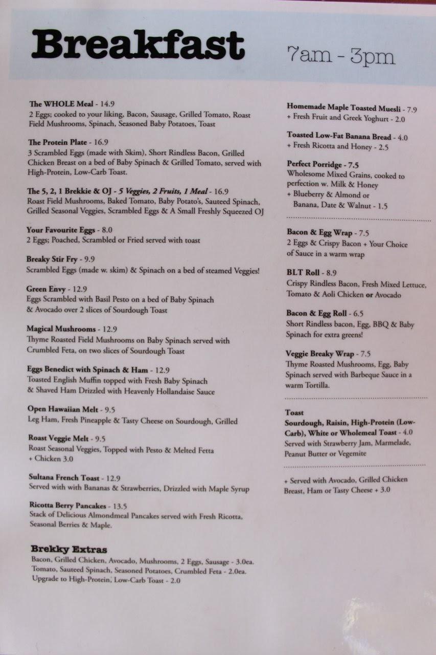Menu at Bonza Beans Cafe, Darlinghurst
