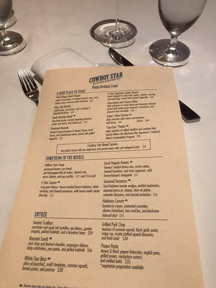 Menu at Cowboy Star Restaurant and Butcher Shop, San Diego