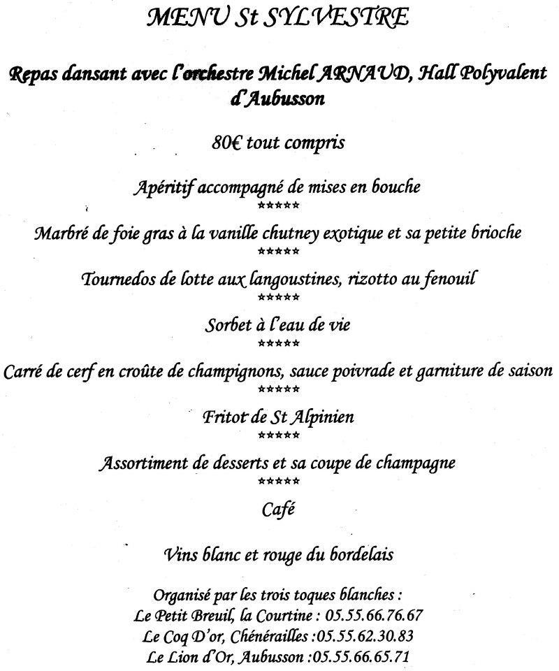 Menu at Le Lion d'Or pub & bar, Aubusson