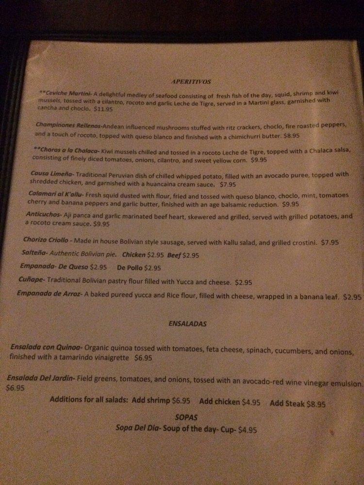 Menu at Los Andes restaurant, Providence