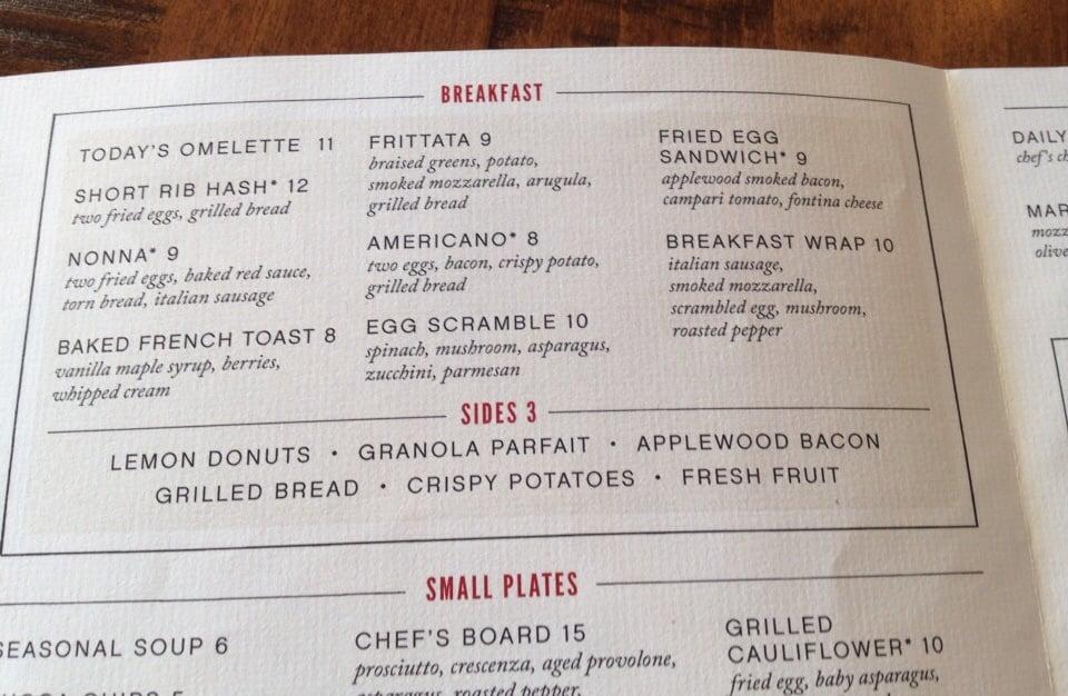 Menu at North Italia pub & bar, Tucson