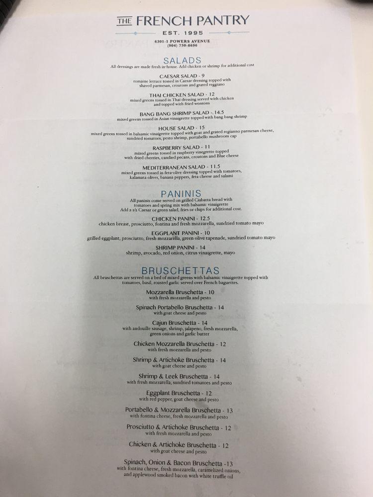 Menu at The French Pantry restaurant, Jacksonville