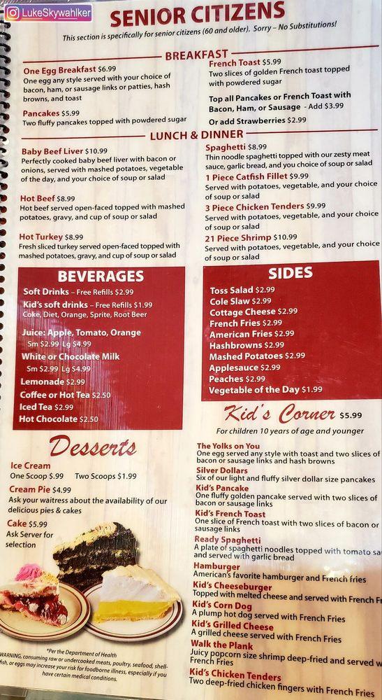 Menu at Joe's Pancake House restaurant, Lafayette
