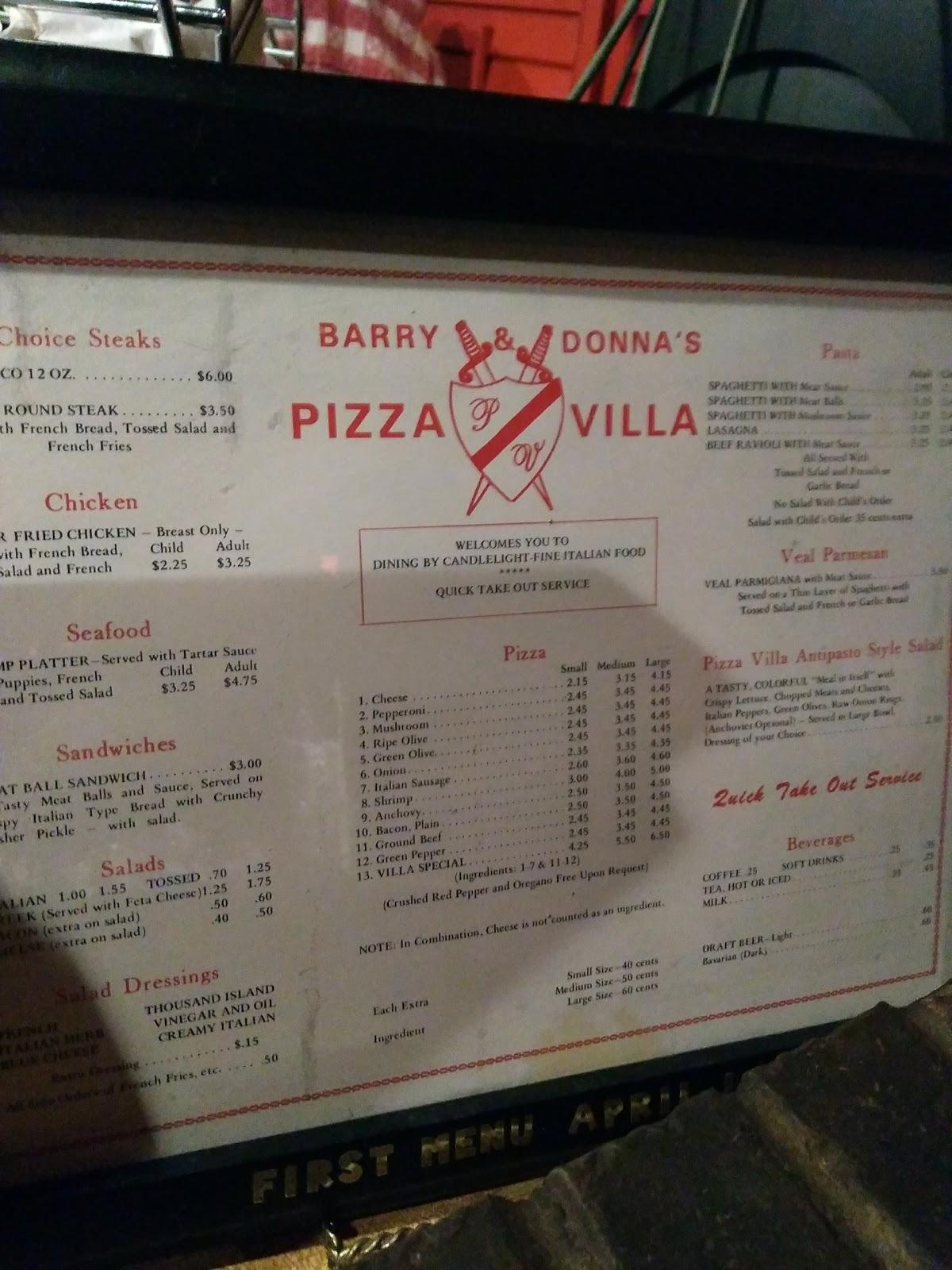 Menu At Pizza Villa Pub And Bar Lagrange Vernon Rd Ste 1200