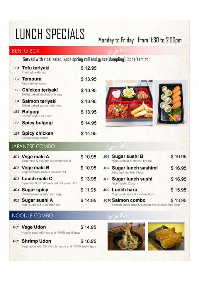 Menu at Sugar Roll Japanese Cuisine restaurant, Dieppe