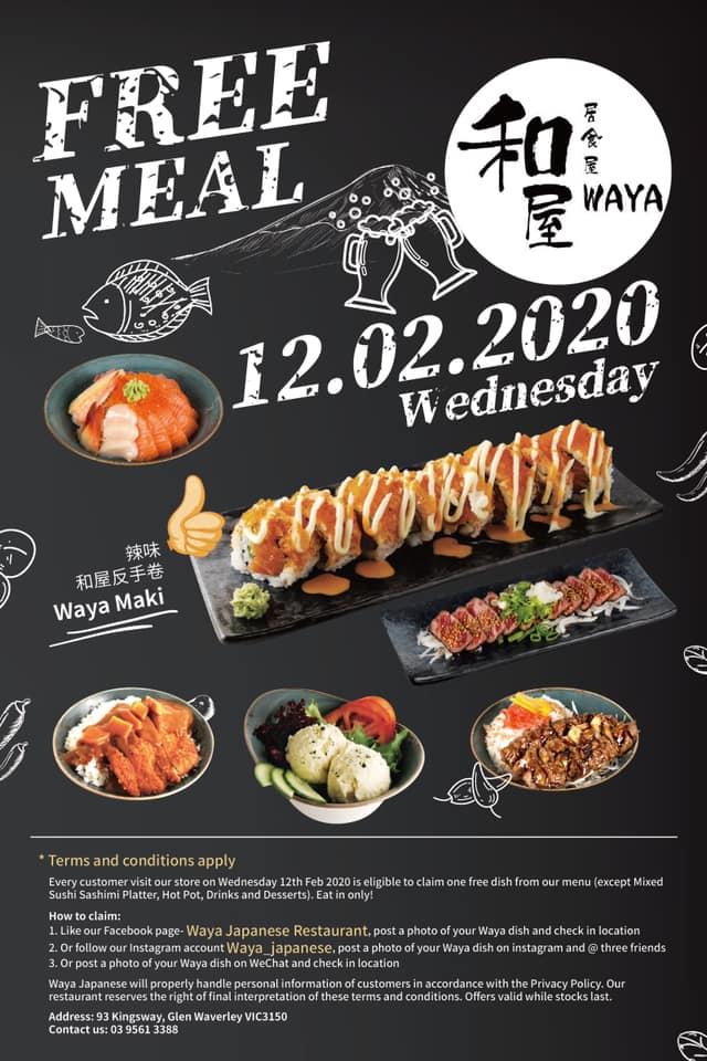 Menu at Waya Japanese restaurant, Glen Waverley