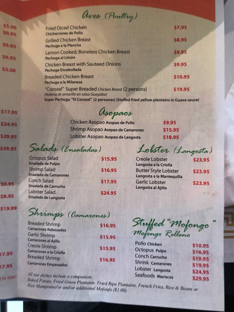 Menu at Corozal Restaurant, Zephyrhills, Gall Blvd