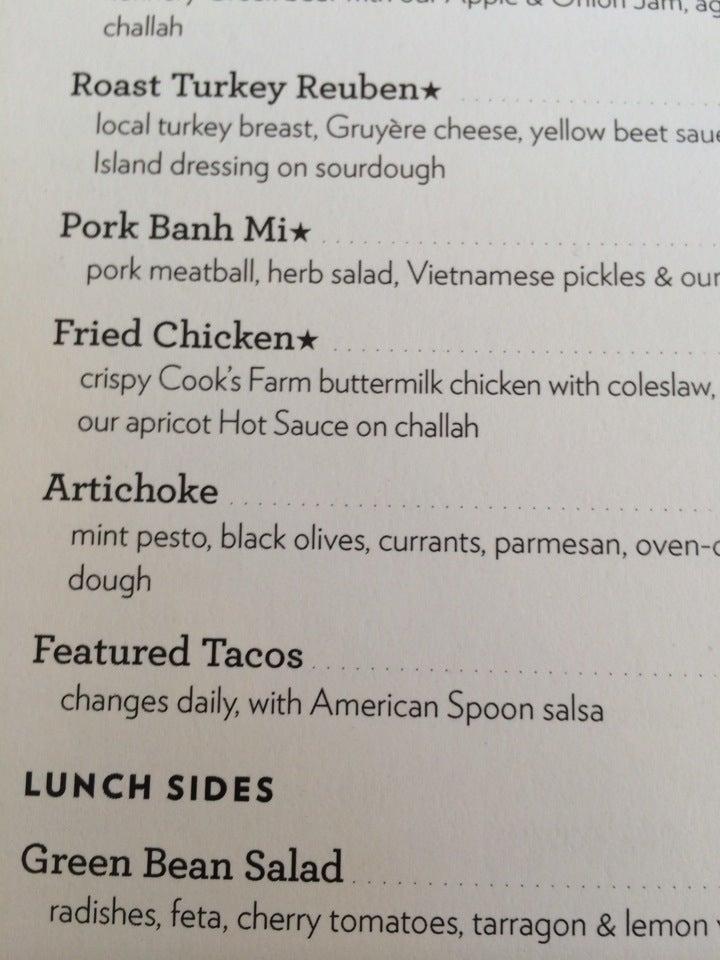 Menu at American Spoon restaurant, Petoskey