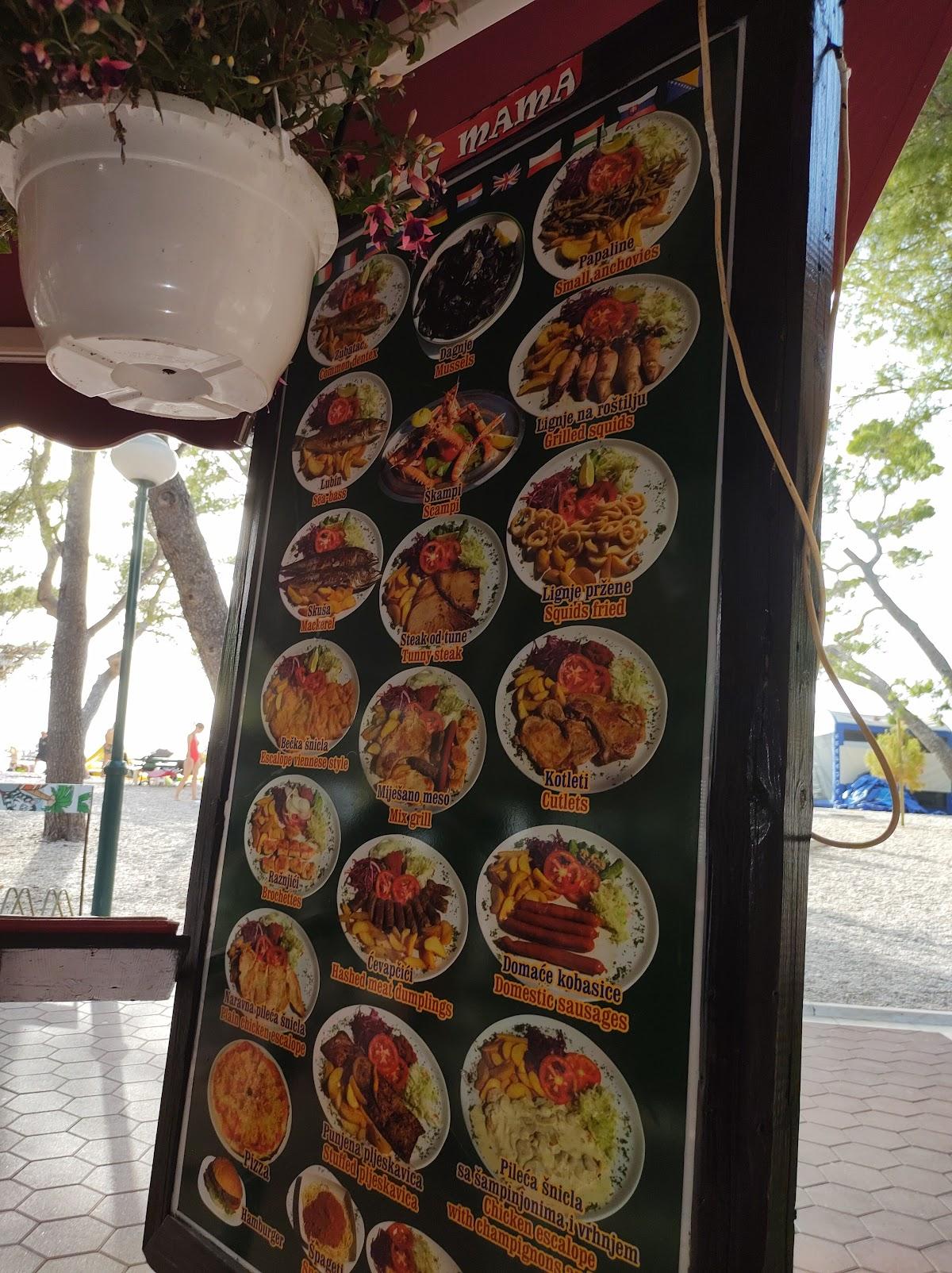 Menu at Big Mama restaurant, Makarska