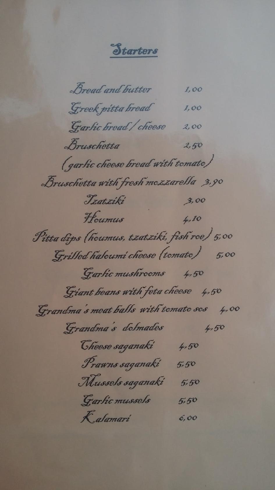 sea view restaurante menu