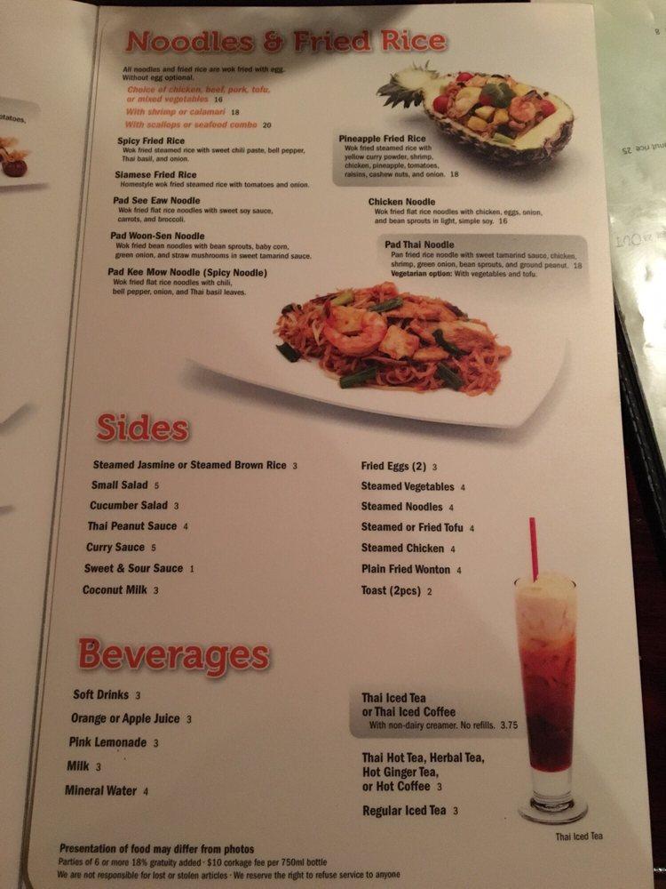 Menu at Basil Thai Restaurant, Paso Robles