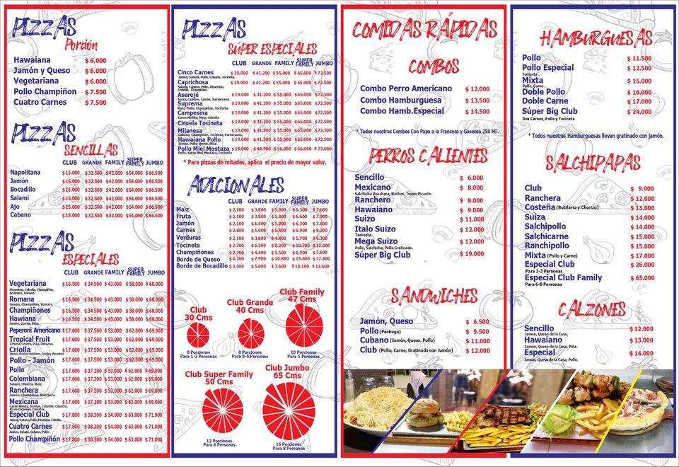 Menu at Club De La Pizza, Santa Marta, Av. El Libertador #2251 22- a