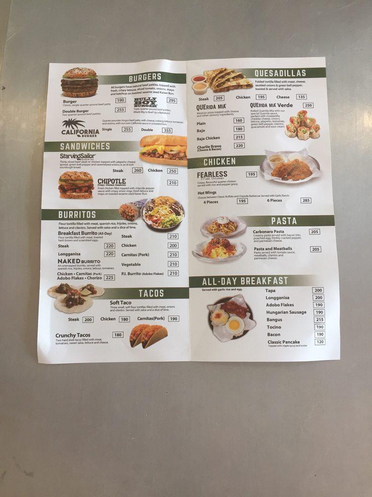Menu at Army Navy Burger + Burrito restaurant, Lipa, Ayala Hwy
