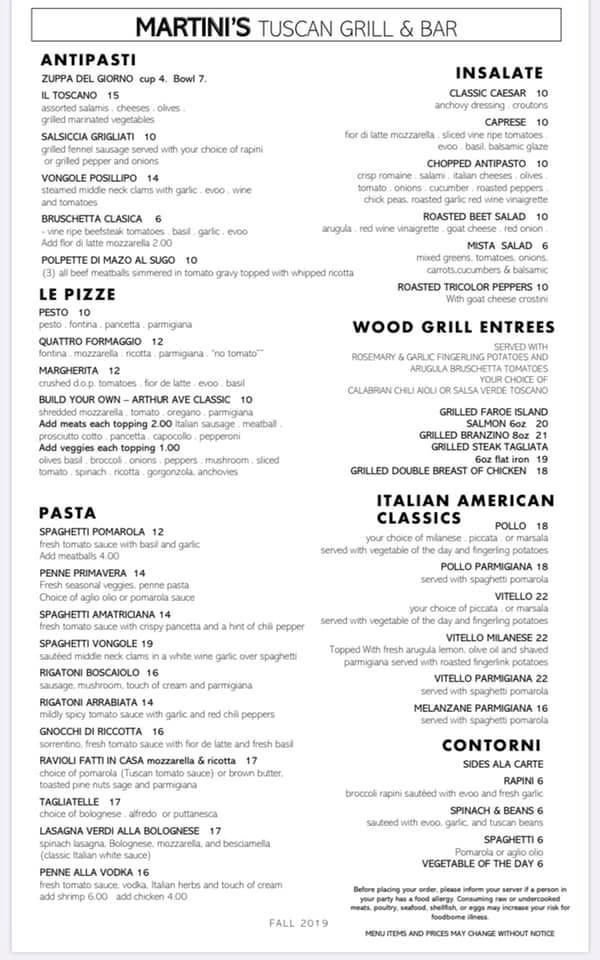 Menu at Martini's Tuscan Grill & Bar, Boynton Beach
