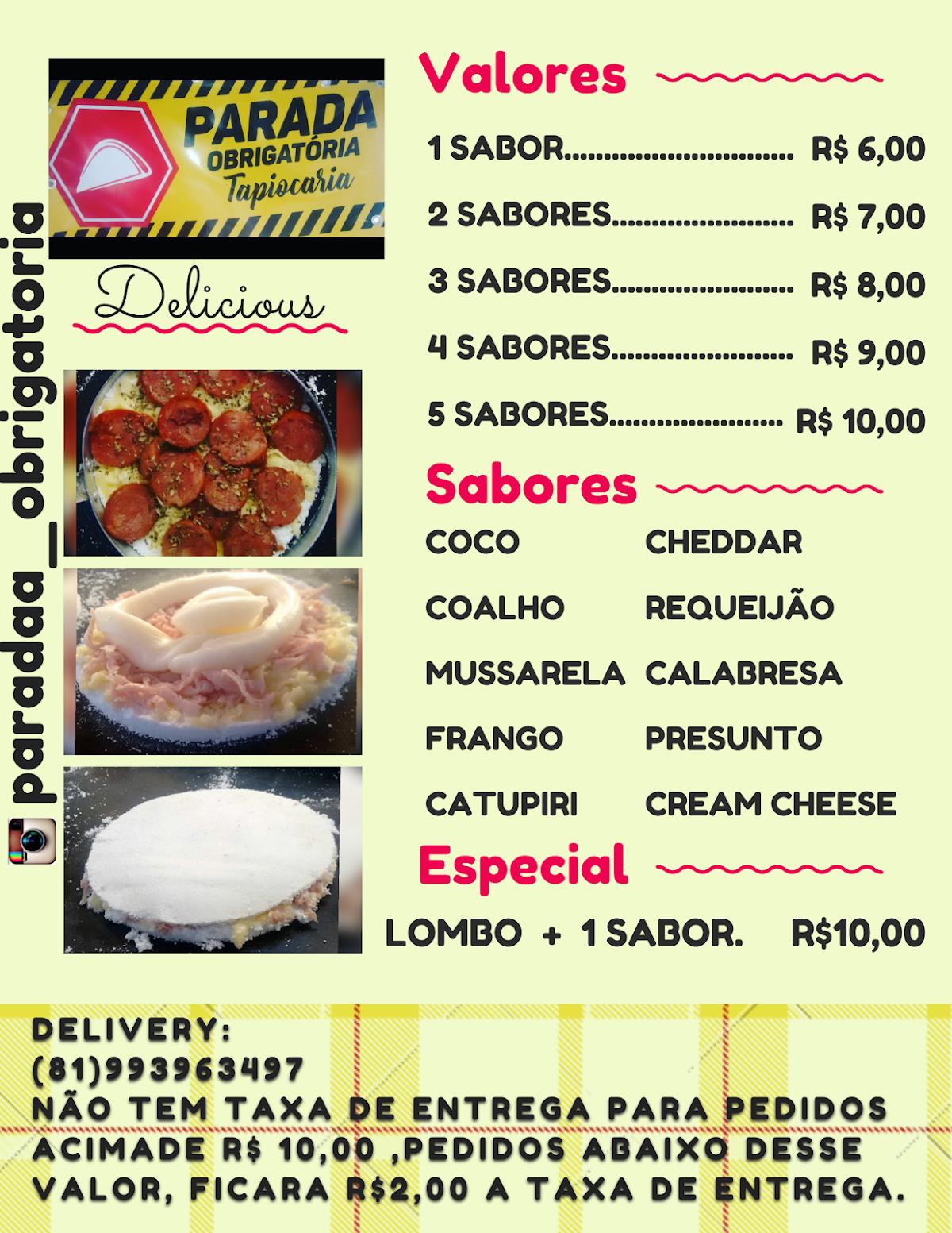 Menu Em Tapiocaria Parada Obrigat Ria Restaurante Caruaru