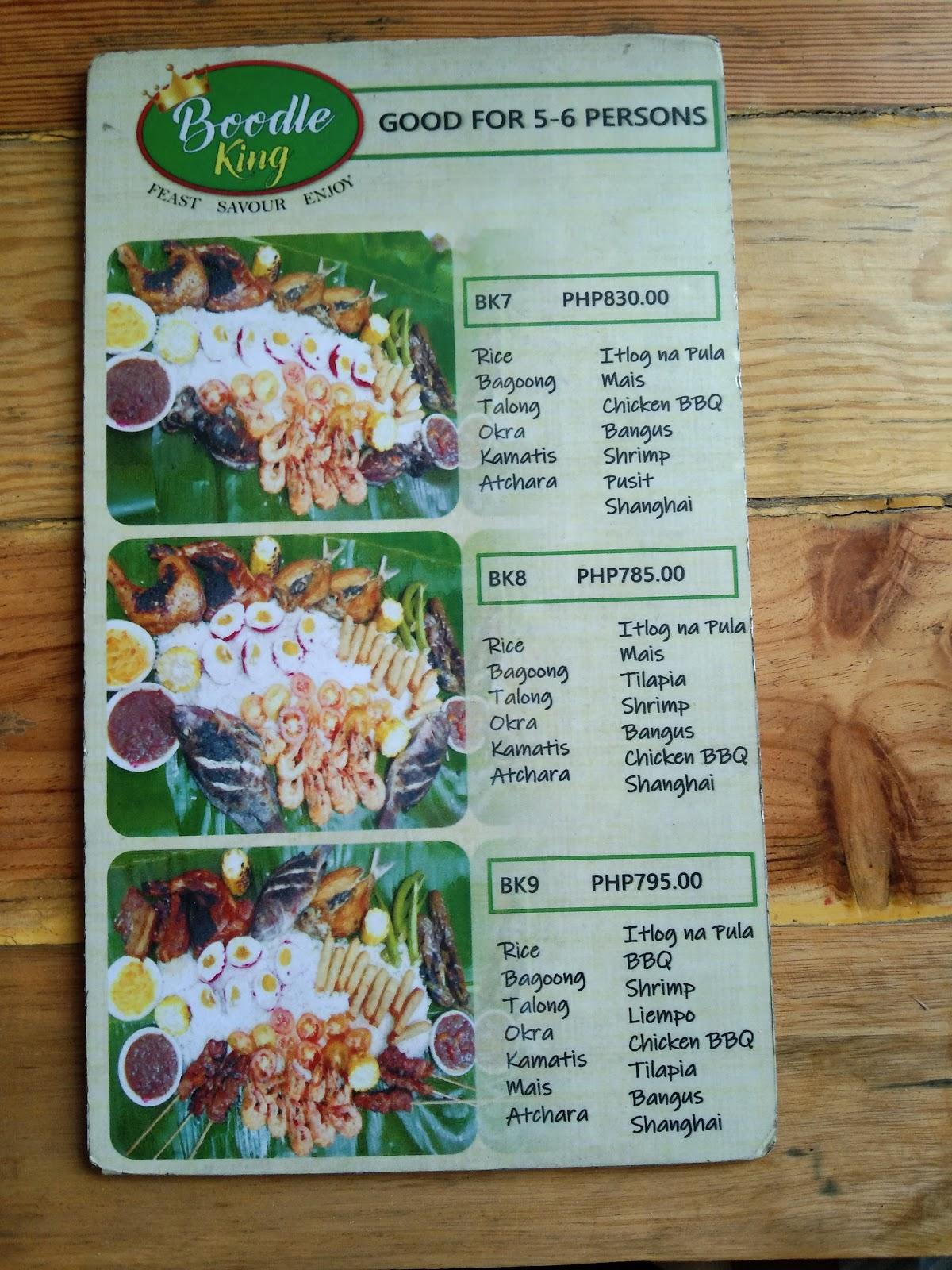 Menu at Boodle King restaurant, Valenzuela