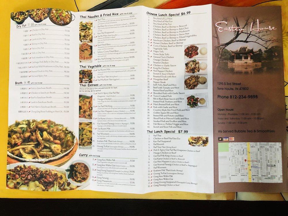 Menu at Eastern House restaurant, Terre Haute