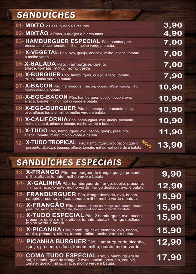 COMA TUDO LANCHES cardápio