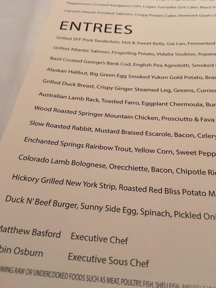 Menu at Canoe restaurant, Atlanta, Paces Ferry Rd SE
