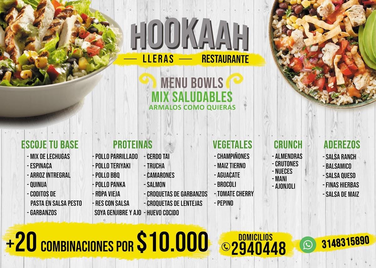 Menu at HOOKAH restaurant, Medellín