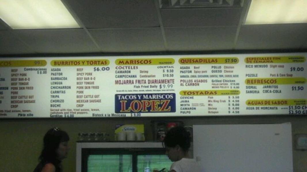 Menu at Tacos Y Mariscos Lopez 2 restaurant, Nashville