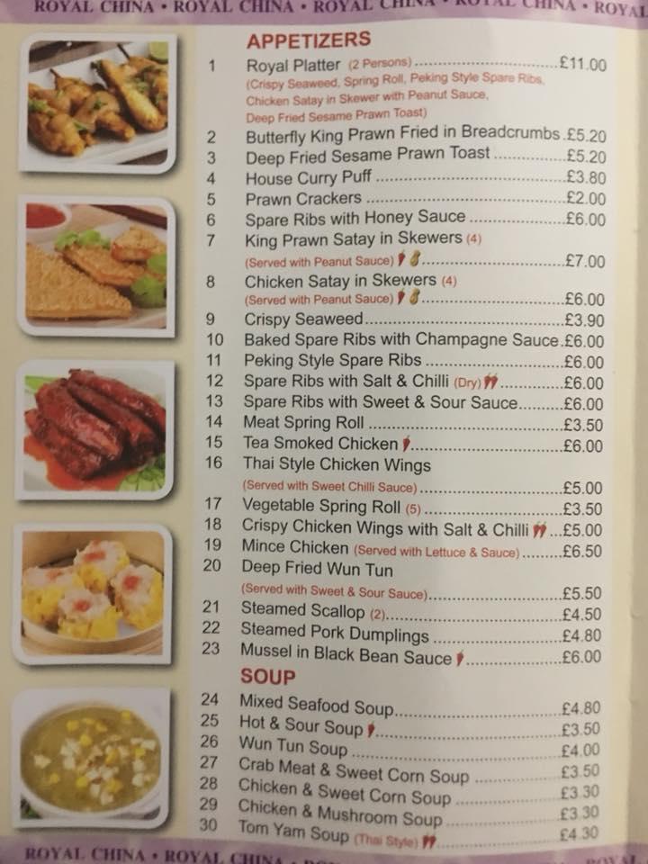 Menu at Royal China restaurant, Sandown