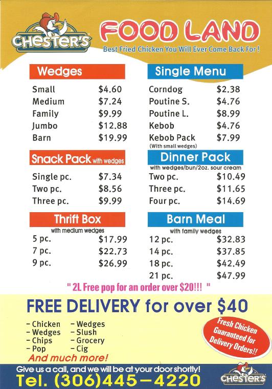 Menu At Foodland Chester Fried Chicken Restaurant North Battleford 6872